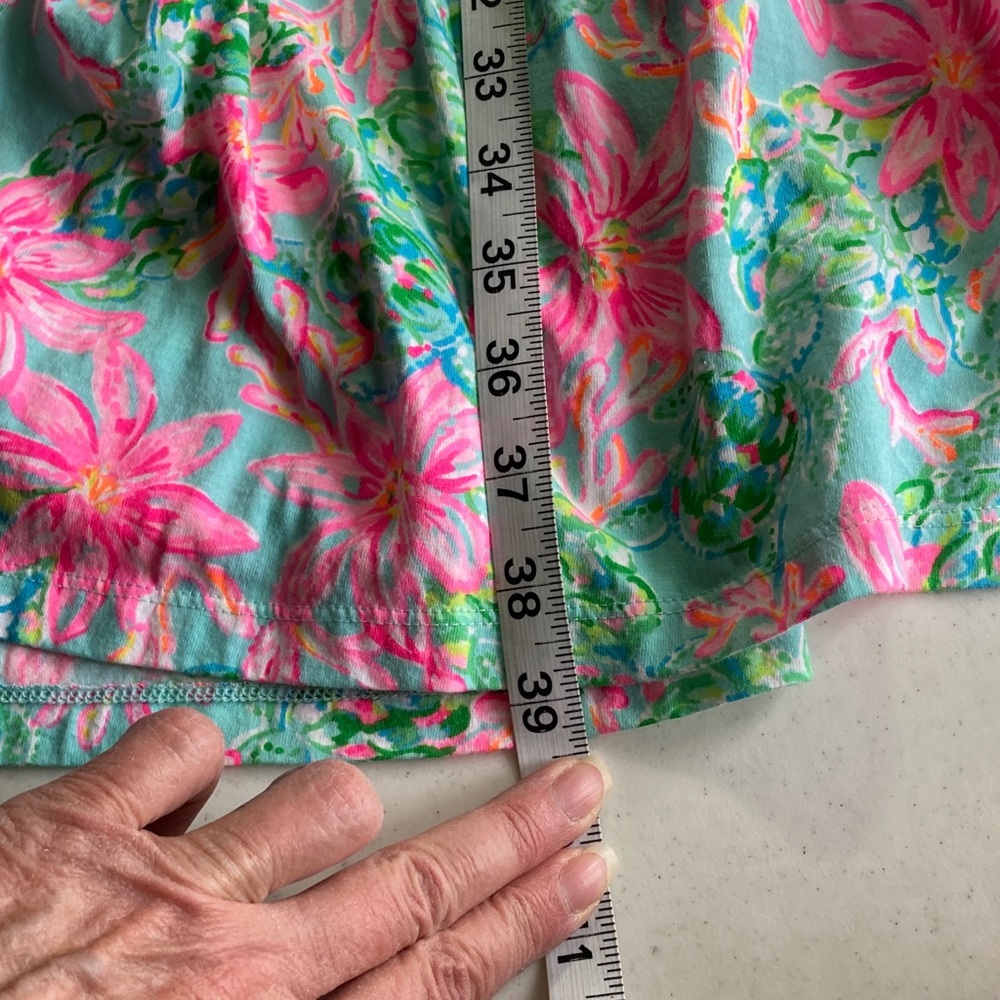 Lilly Pulitzer Green & Hot Pink Floral Flutter-Sleeve Tiered Dress - Picture 9 of 10